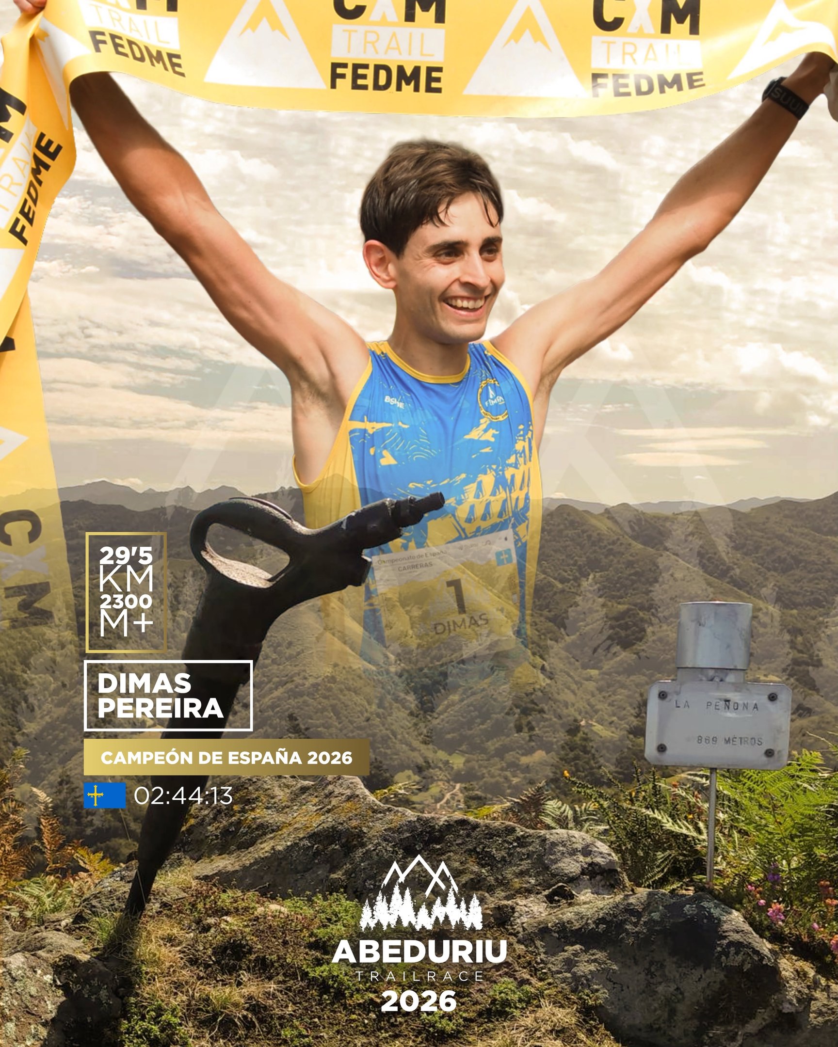 Dimas Pereira levanta la cinta de meta, campeón de España 2026